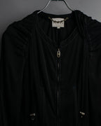 "CELINE" Gathered design hooded double zipper dress