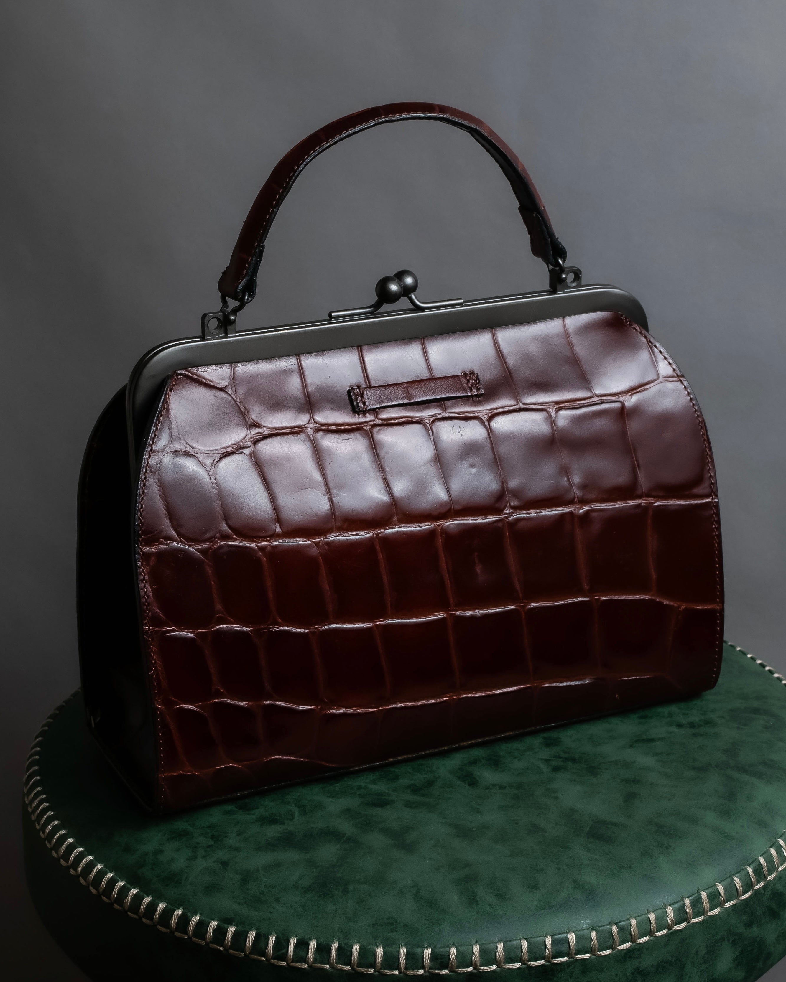 "JEAN PAUL GAULTIER" Logo engraved crocodile embossed 2way leather bag