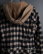 "BURBERRY Blue Label" Layered docking design hooded zip jacket