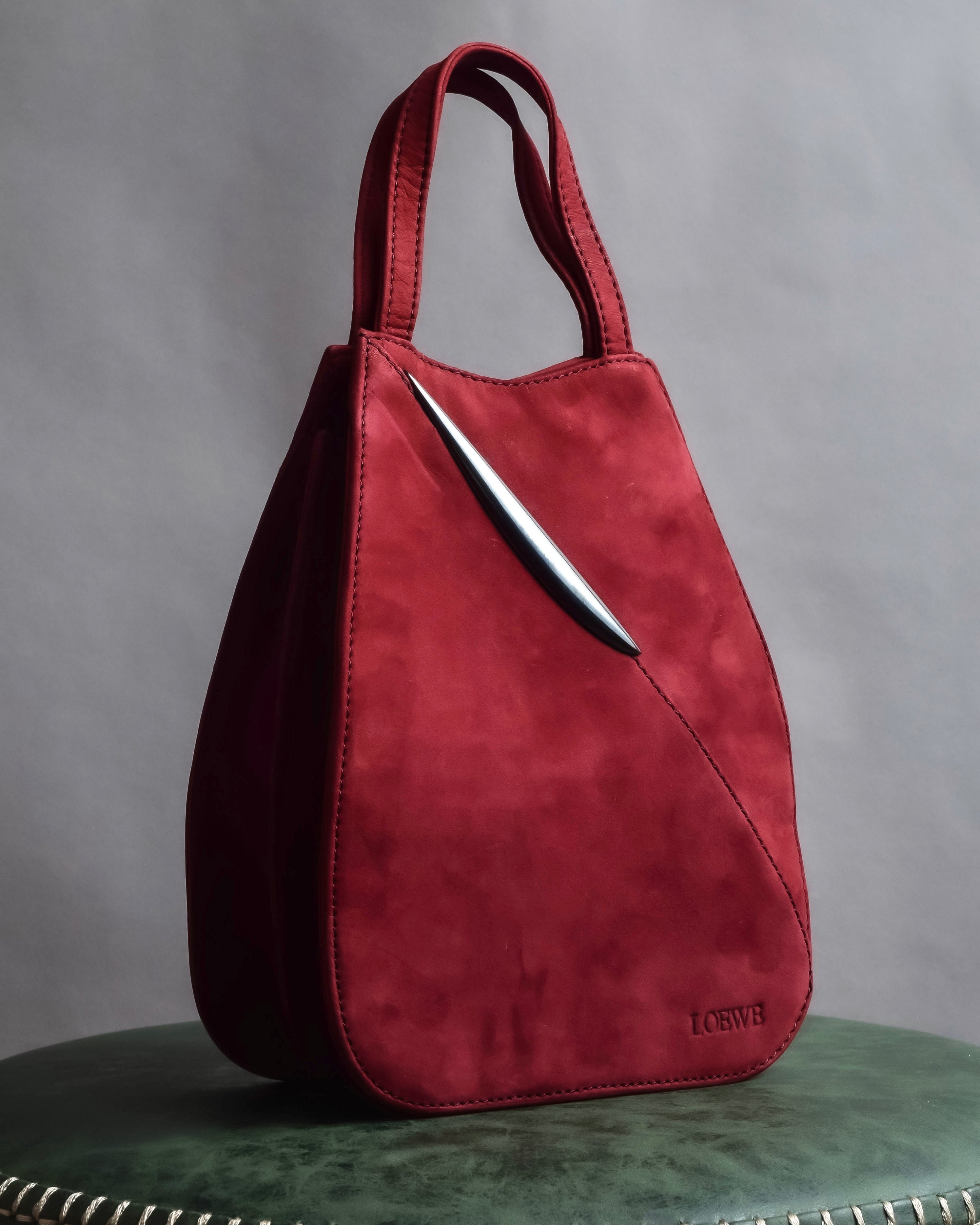 "LOEWE" Deep red color triangle suede bag