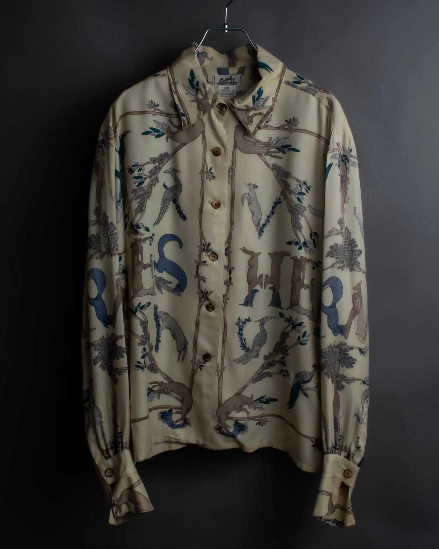 "HERMES" Natural animal pattern oversized silk shirt