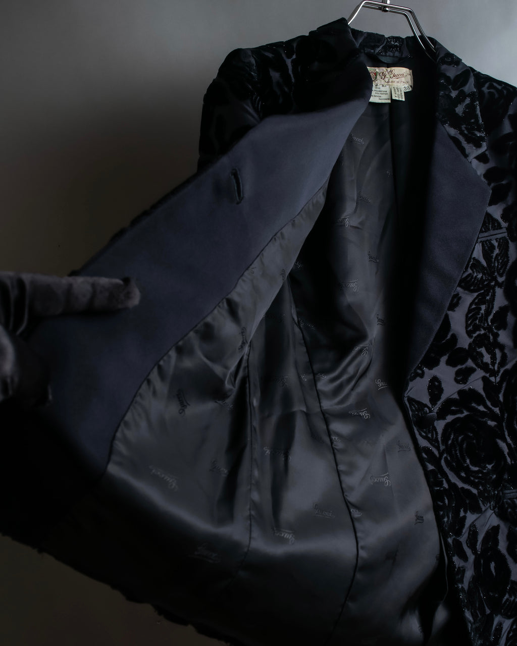 "GUCCI" Floral patterned lamé tailored jacket"