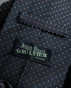 "JEAN PAUL GAULTIER" 100% silk white＆orange dot pattern neck tie