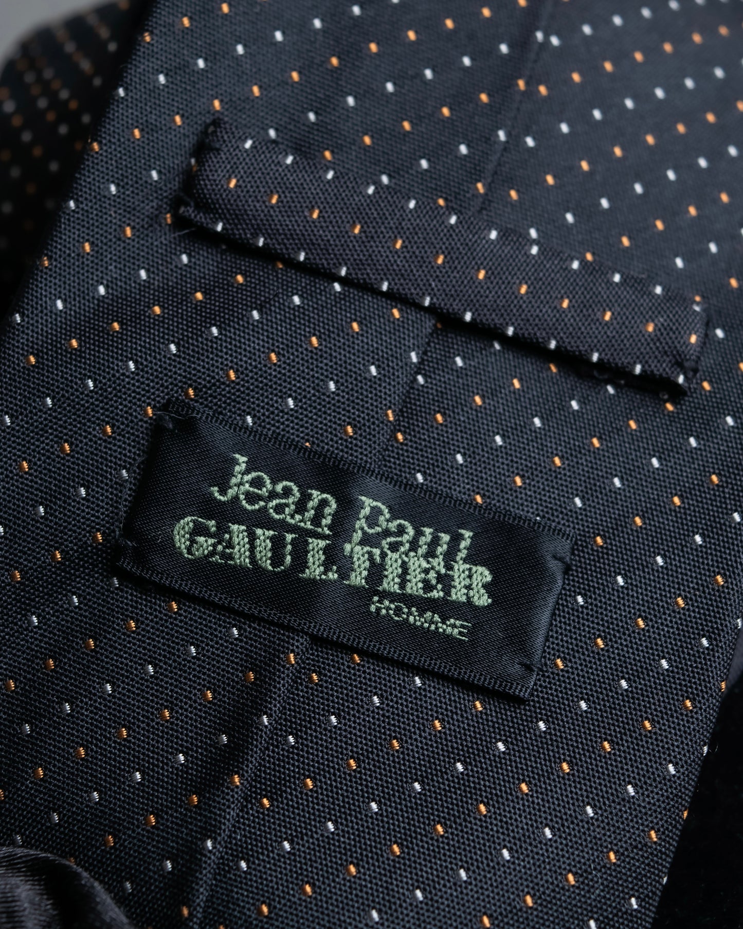 "JEAN PAUL GAULTIER" 100% silk white＆orange dot pattern neck tie