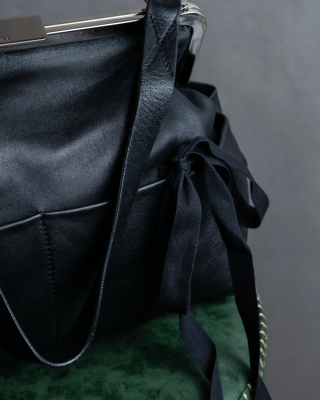 "MARNI" Side ribbon design rounded body leather bag