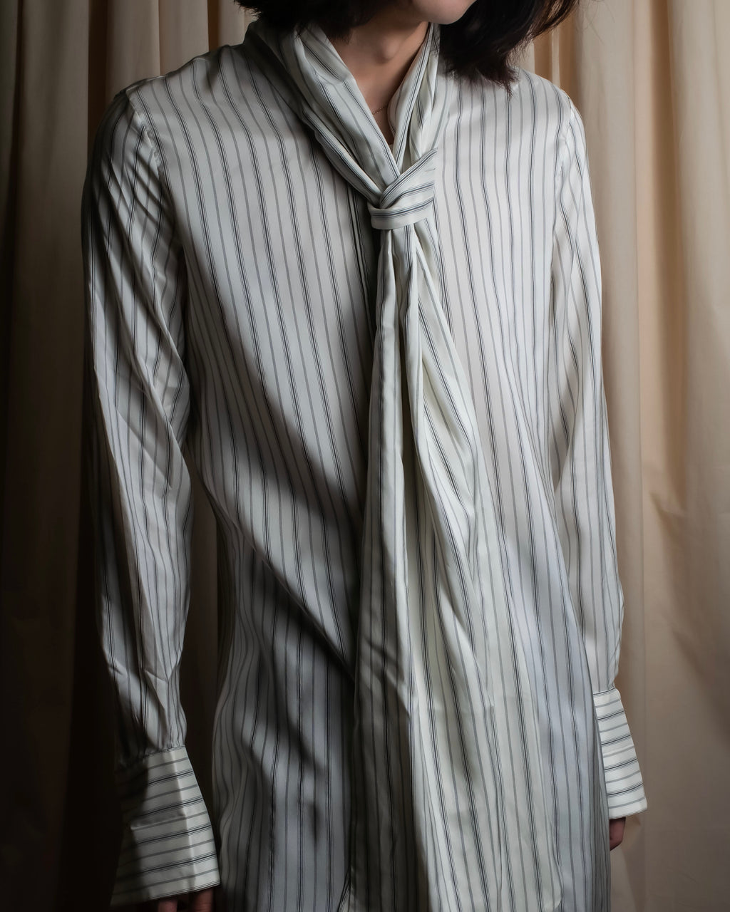 "MAISON MARGIELA" 16SS bowtie design striped long shirt
