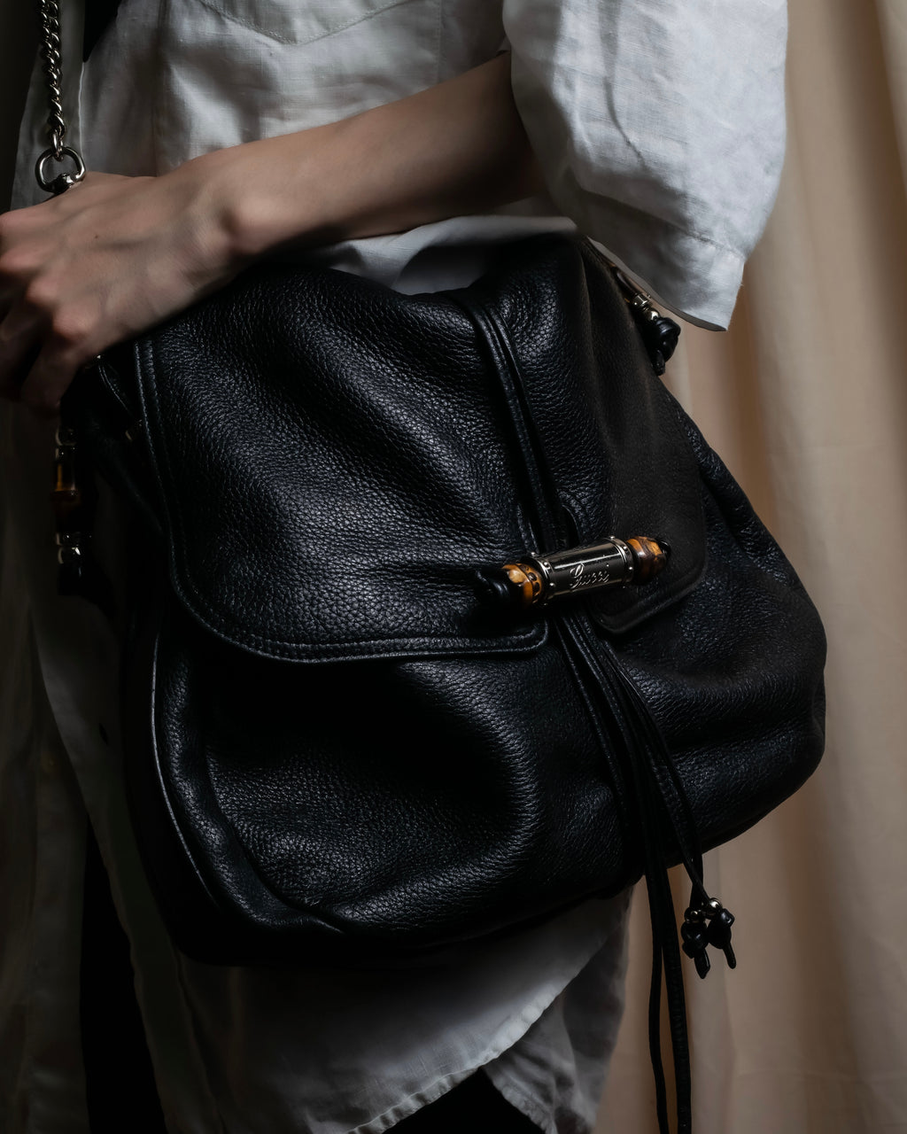 "GUCCI" Bamboo design combination chain shoulder leather bag