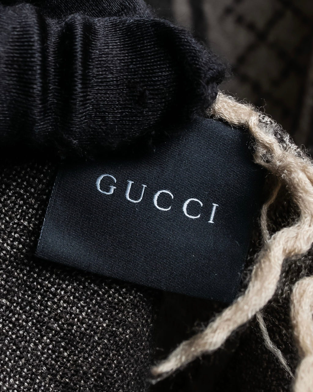 "GUCCI" GG monogram &amp; check pattern fringe large stole