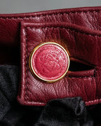 "LOEWE" Burgundy leather front button middle skirt