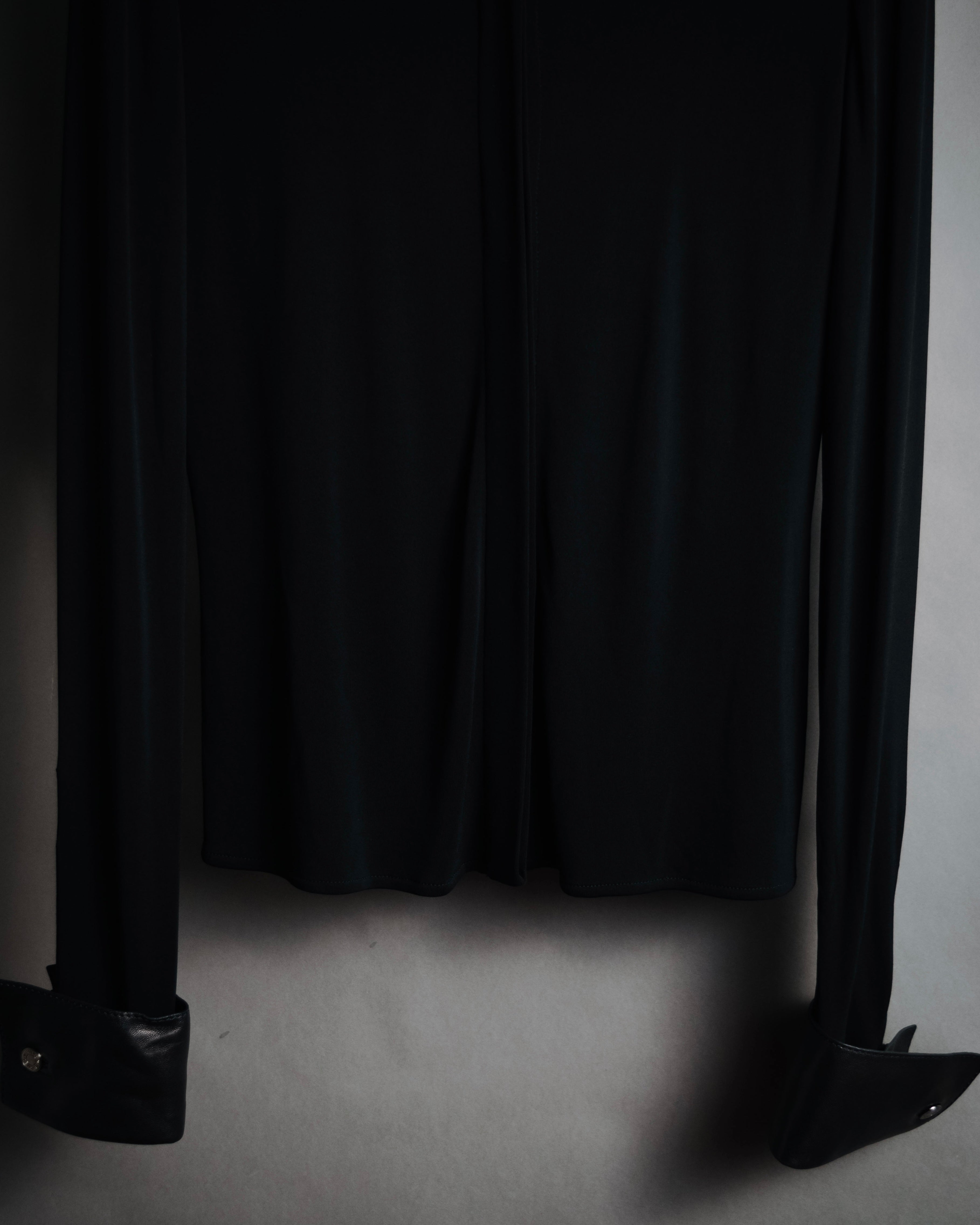 –SPECIAL– "HERMES" 00’s Leather-trimmed viscose evening shirt