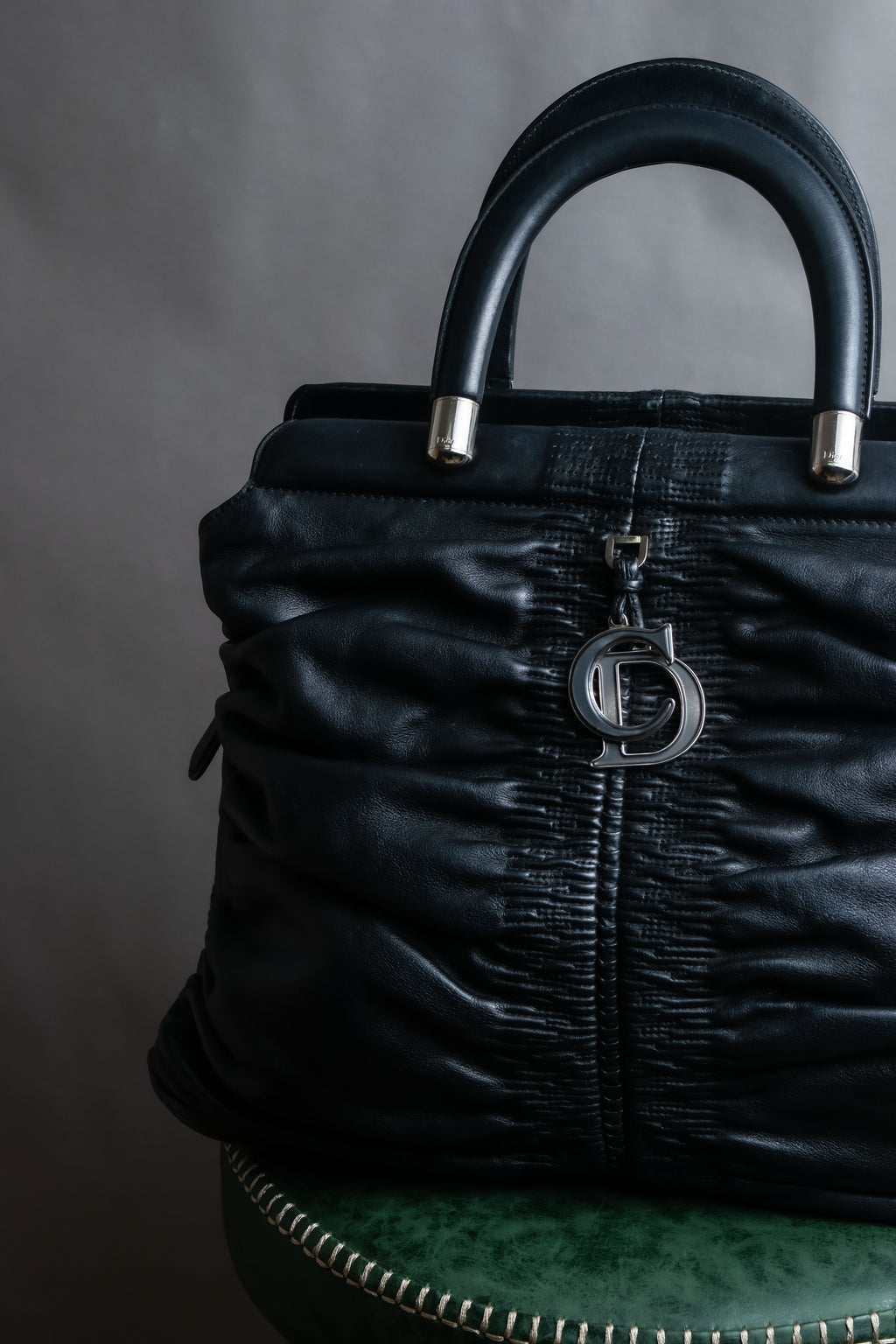 "Christian Dior" Karenina gathered design leather handbag