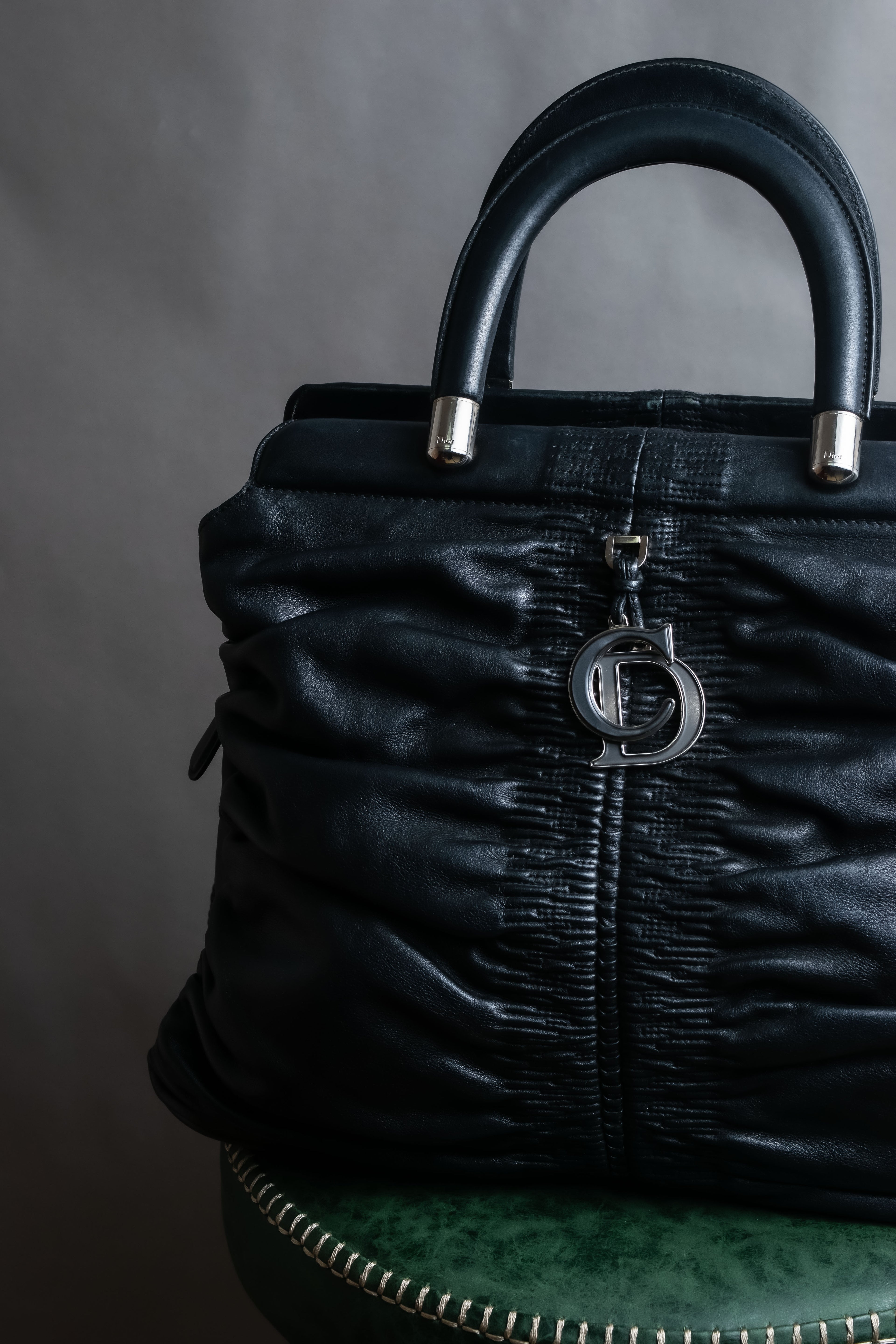 "Christian Dior" Karenina gathered design leather handbag