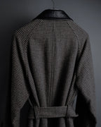 "tricot COMME des GARCONS" Leather collar design houndstooth pattern oversized long coat