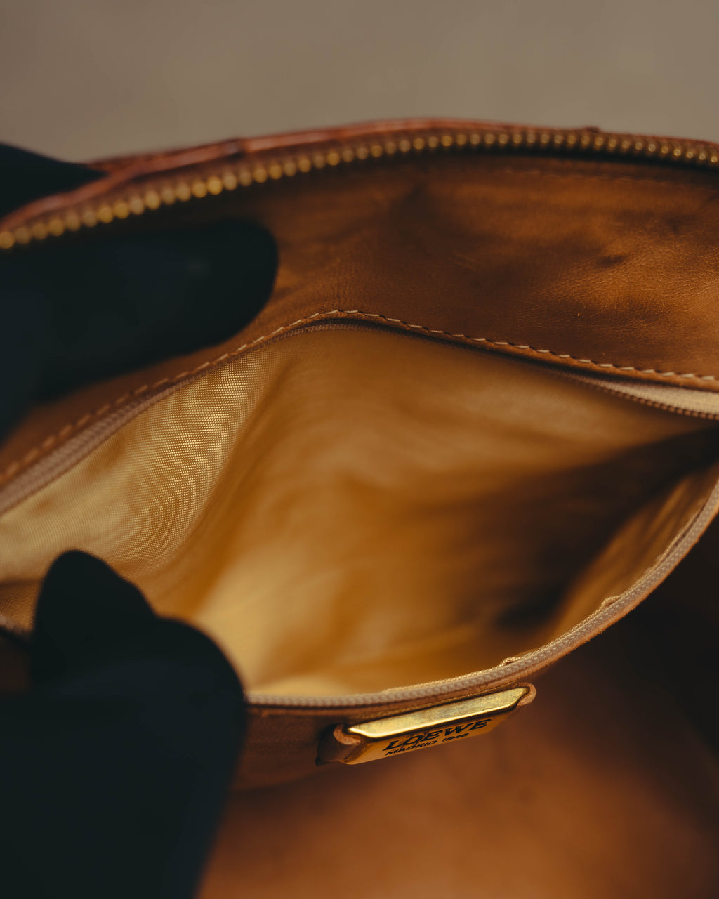 "LOEWE" 80's-90's Classic ostrich leather top handle handbag