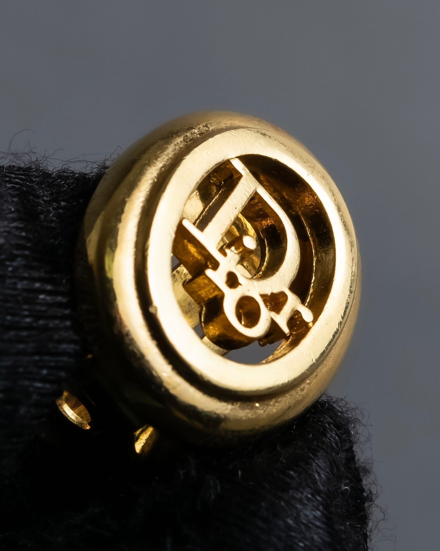 "Christian Dior" Logo cutout design gold earrings