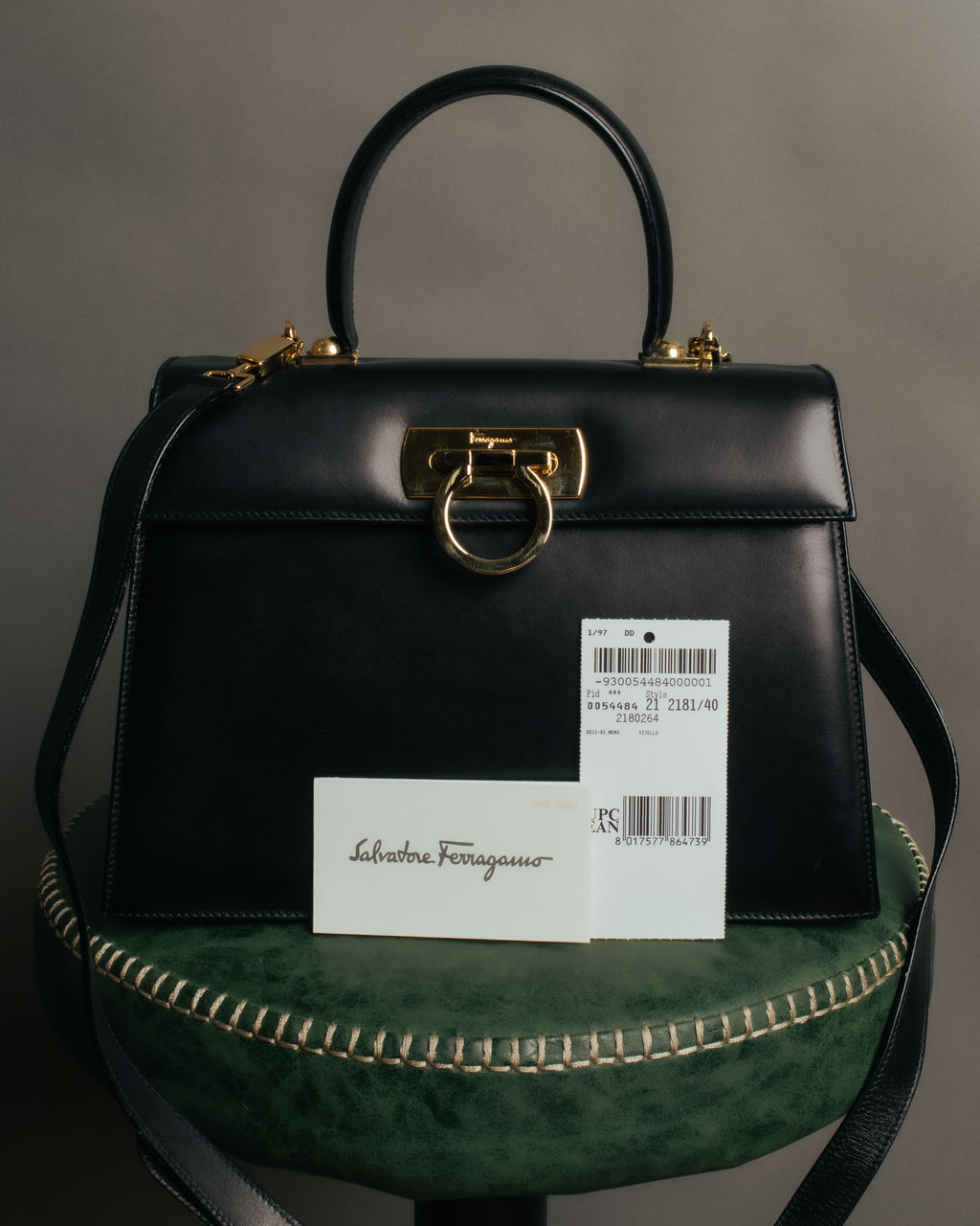 “Salvatore Ferragamo” 90’s-00’s Gancini top handle box calf bag