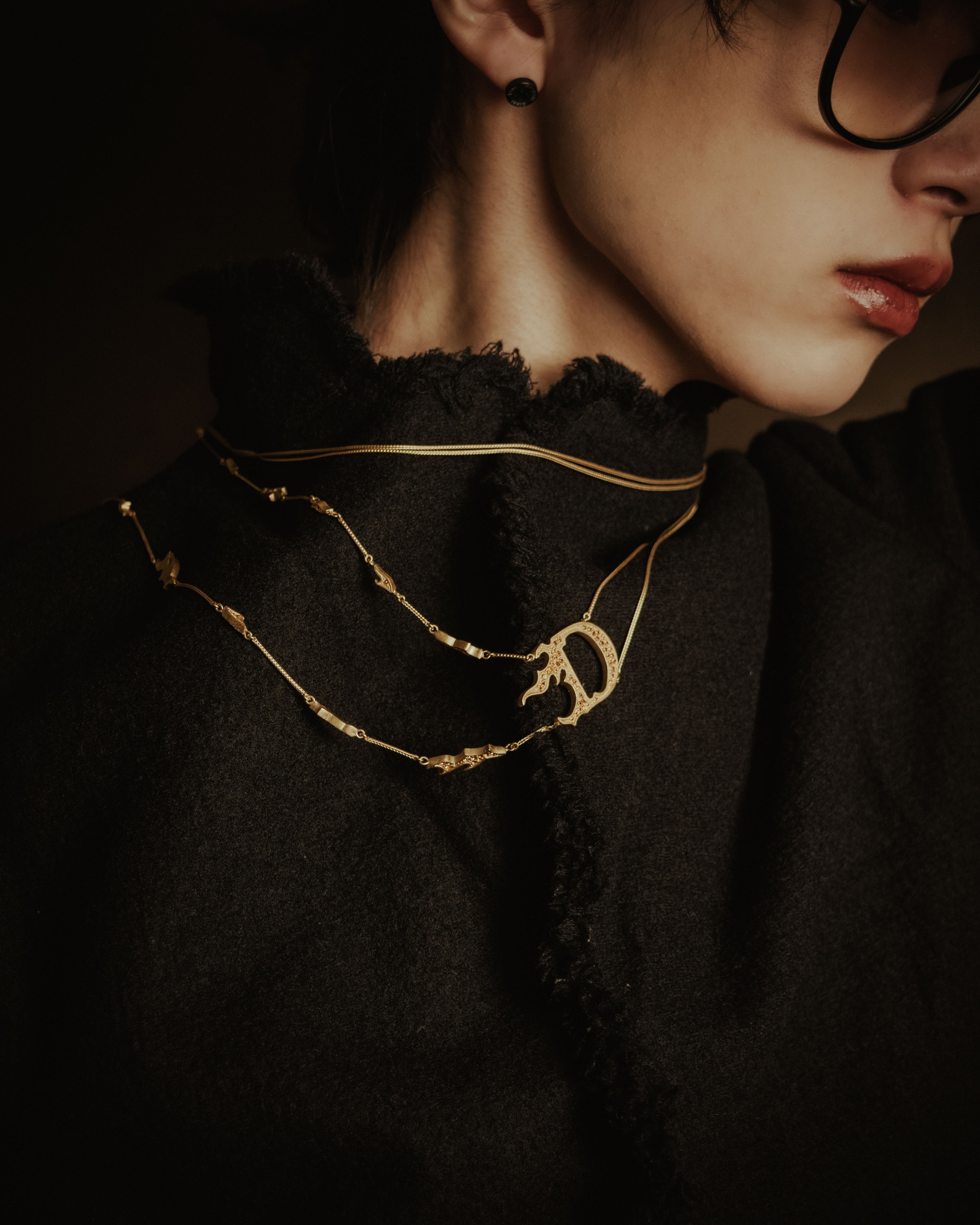 –SPECIAL– "Christian Dior" 2001-05’s Flaming D long station necklace