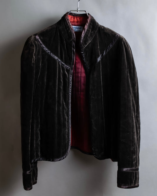 "Vintage stand collar short velour jacket"