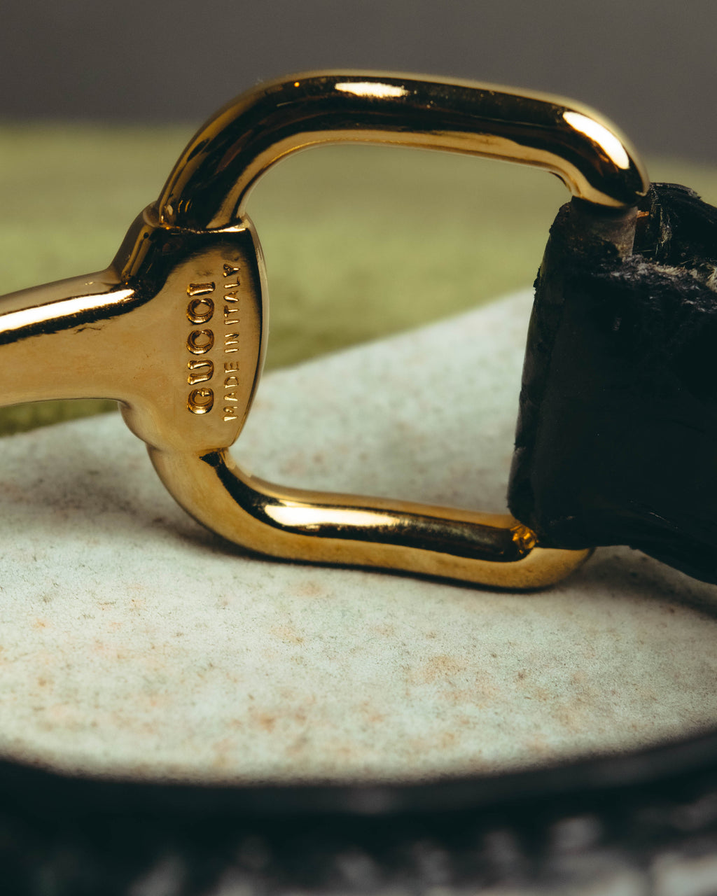 -SPECIAL- "GUCCI" 70's-80's Iconic horsebit crocodile leather cuff bangle