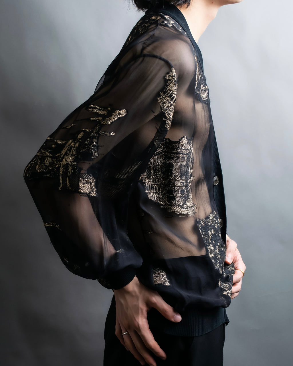 "HERMES" Embroidered design see through cardigan