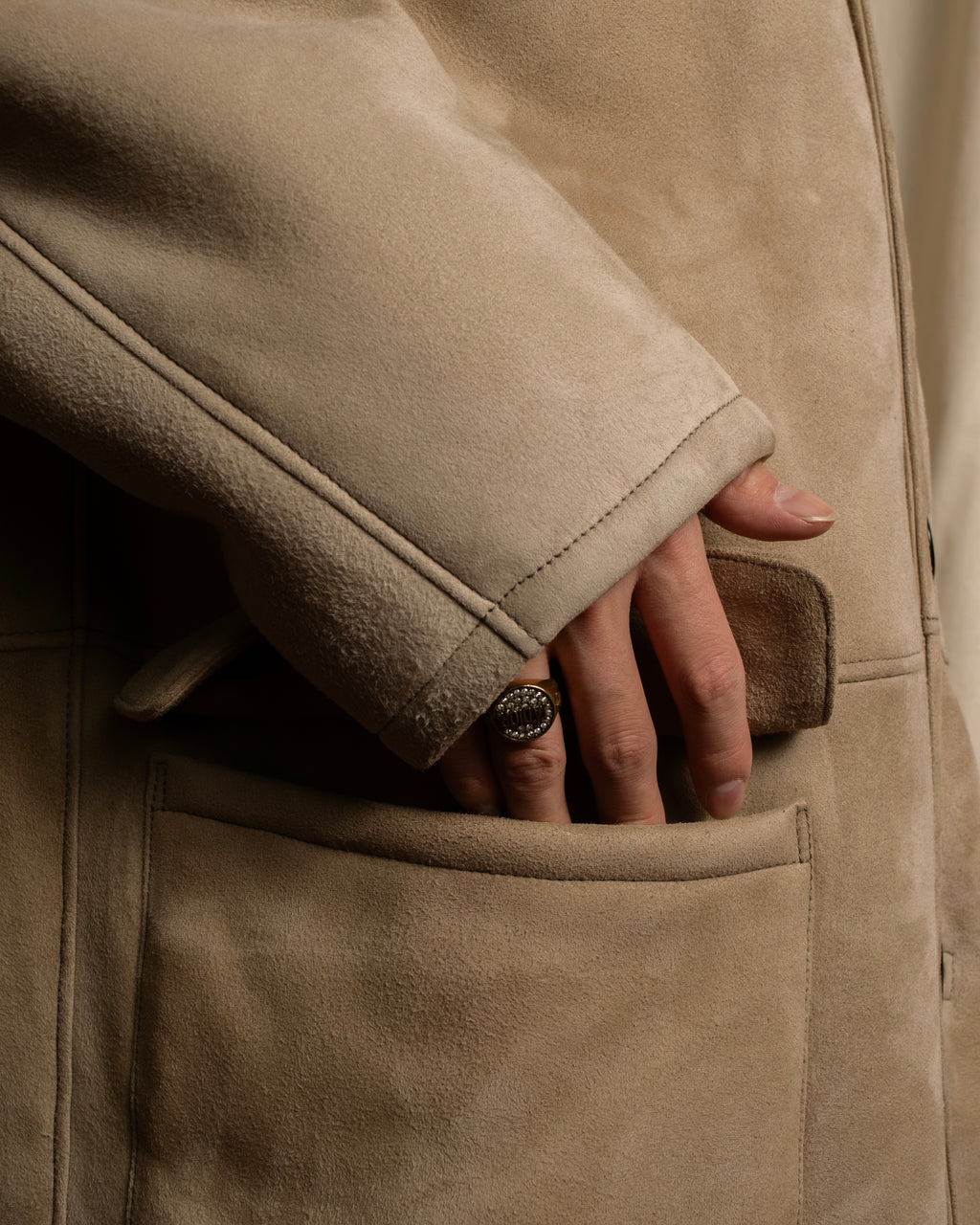 -SPECIAL- "LOEWE" 90's-10's Fur collar cordero lambskin long coat