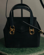 “Salvatore Ferragamo” 1995 Double gancini suede leather handbag