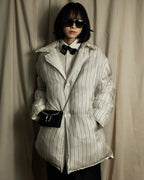 "MAISON MARGIELA" Multi-stripe pattern quilted padded oversized tailored coat