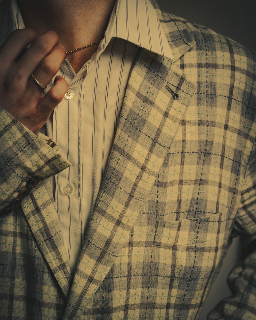 -SPECIAL- "Hermès" 10's Textured linen blend check blazer