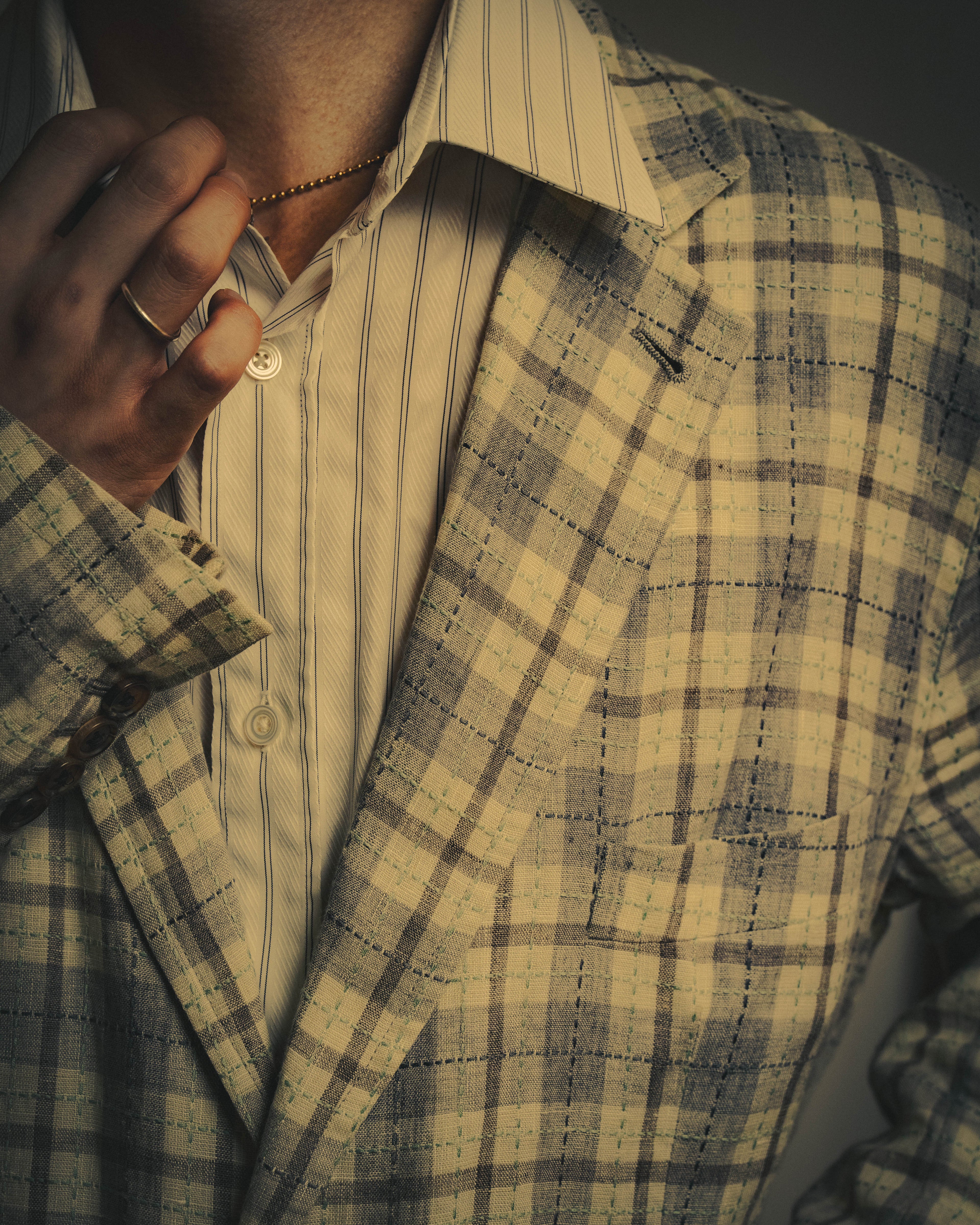 -SPECIAL- "Hermès" 10's Textured linen blend check blazer