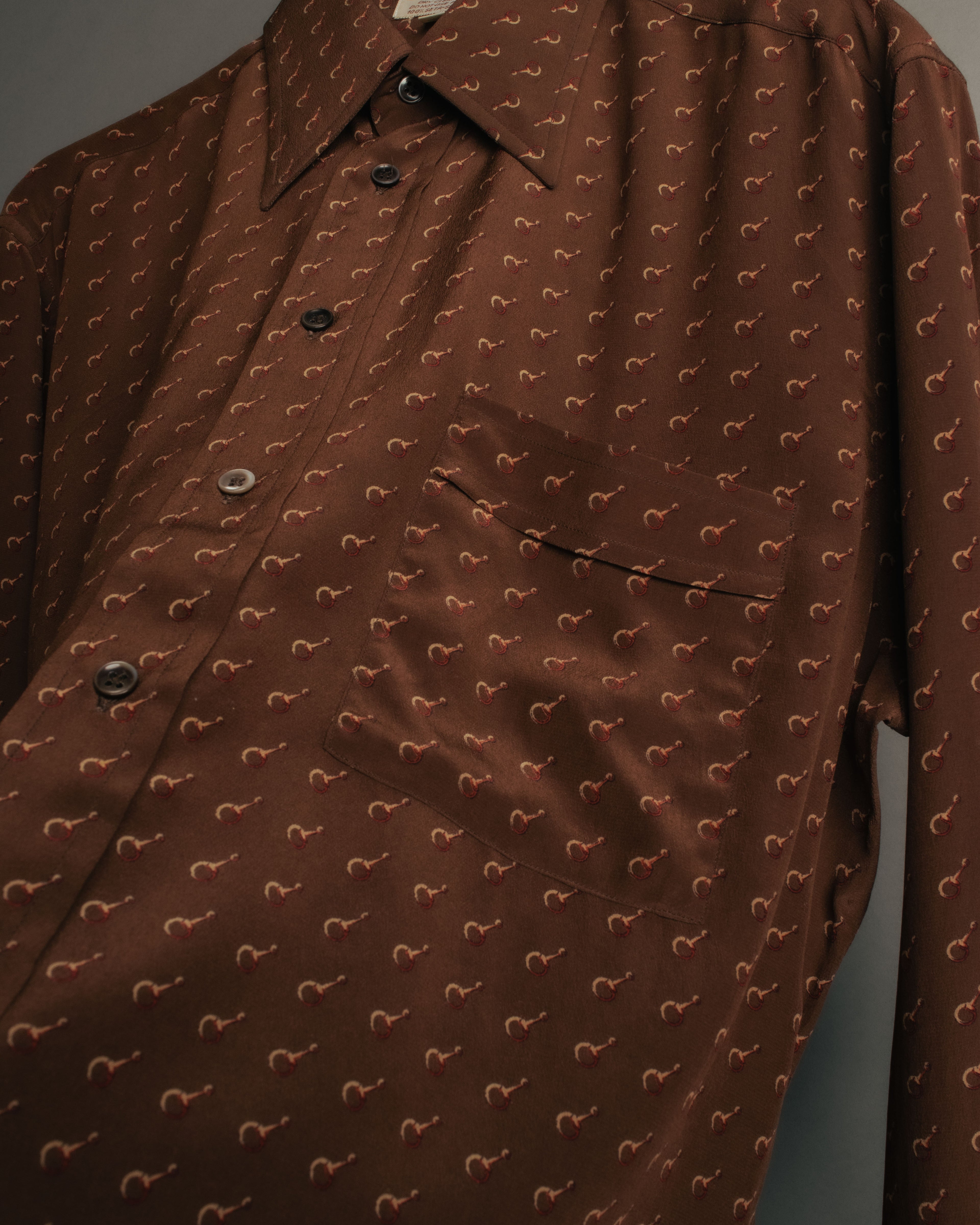 “GUCCI” 70’s horsebit monogram silk shirt