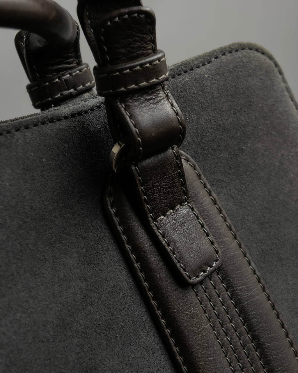 "LOEWE" Harness design logo engraved suede leather hand bag