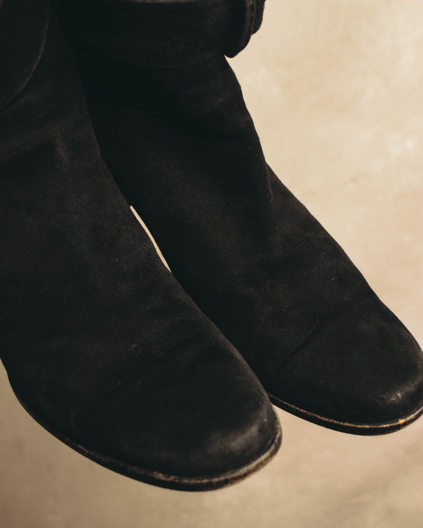 -SPECIAL- "Hermès" 90's-00's Margiela era fold-over black suede belt boots