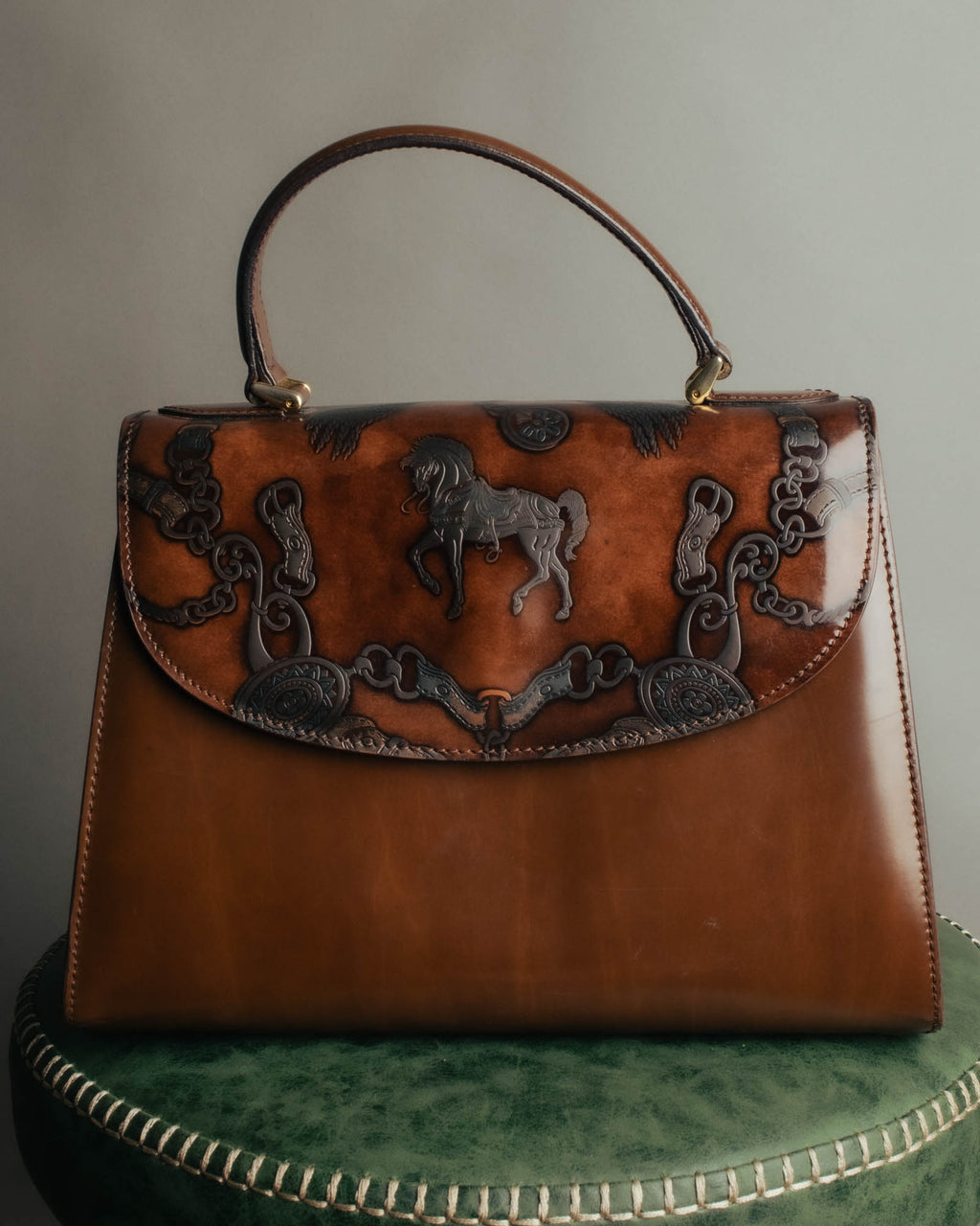 “Catsbro” 00’s-10’s Patinated equestrian leather handbag