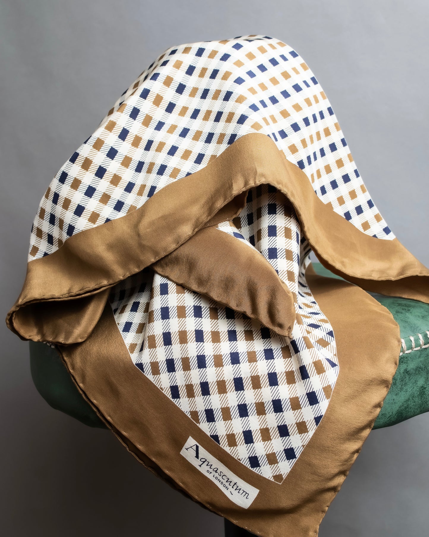 "Aquascutum" 100% silk block check pattern scarf