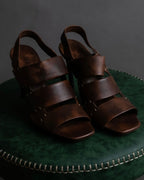 "CELINE" Layered belt detail leather heel sandals