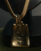 "Yves Saint Laurent" 80's-00's Gold tone textured pendant necklace