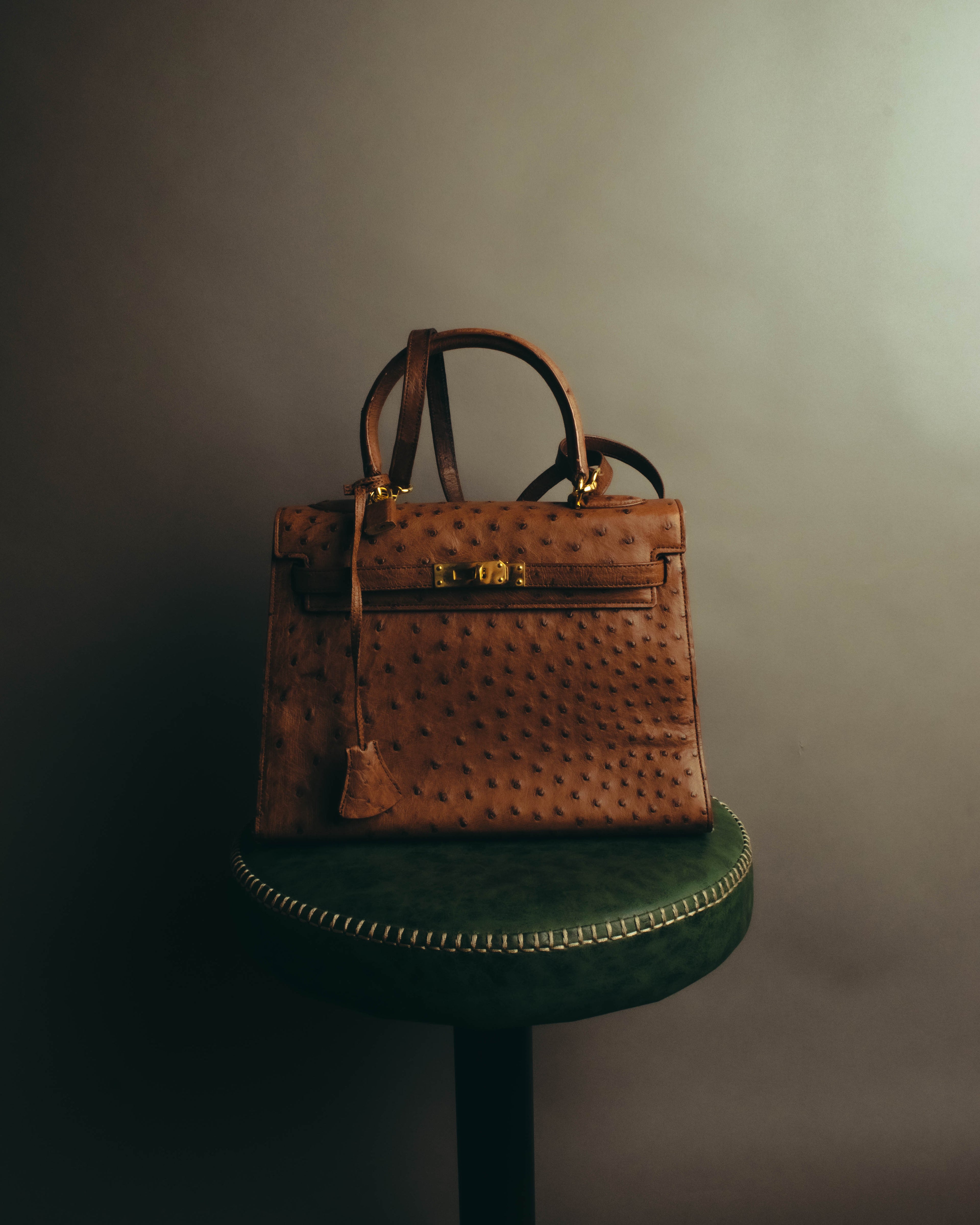 "JARDIN DES SACS" 80's-90's Structured ostrich leather top handle bag
