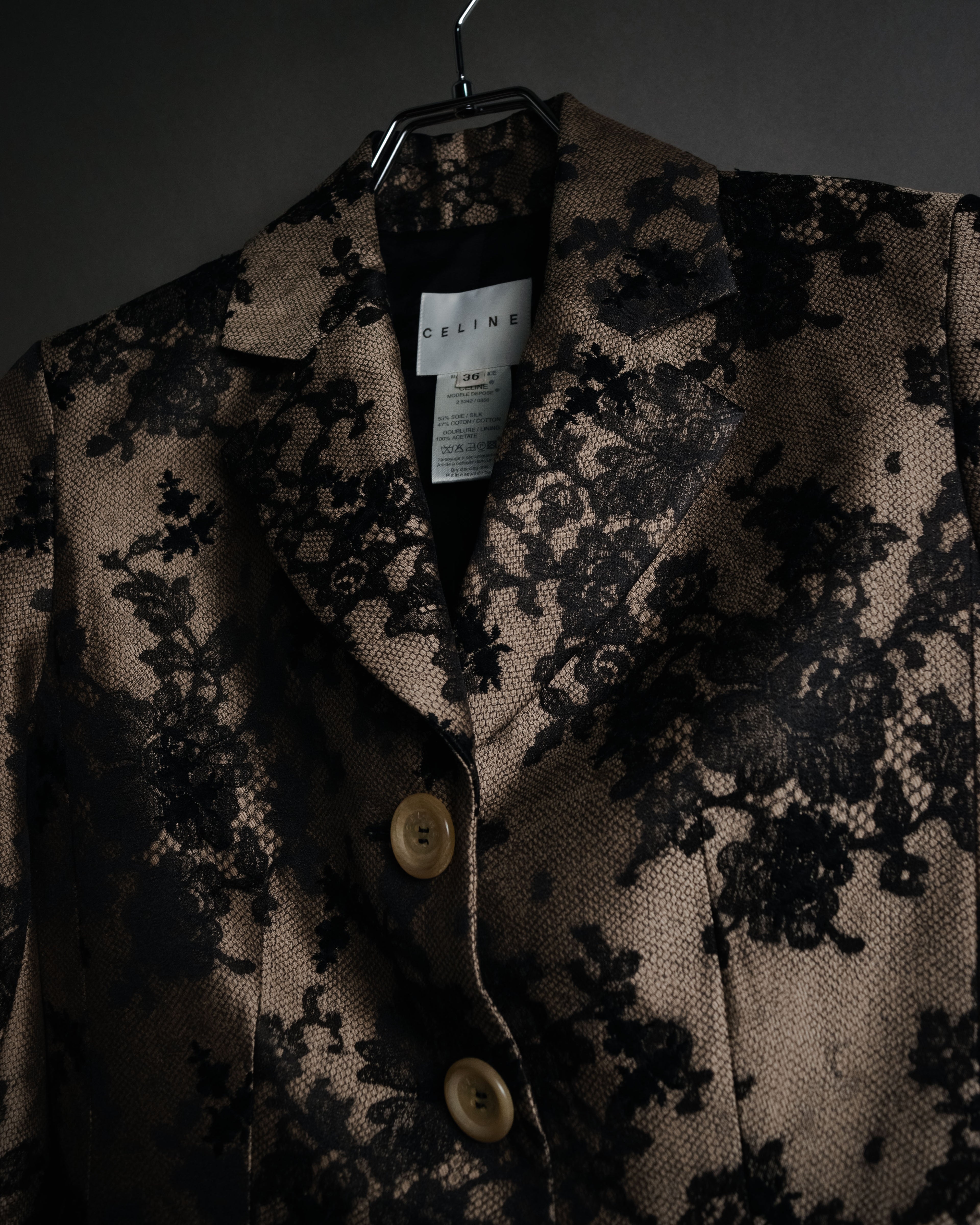 “CELINE” 00’s Lace overlay silk blend tailored jacket