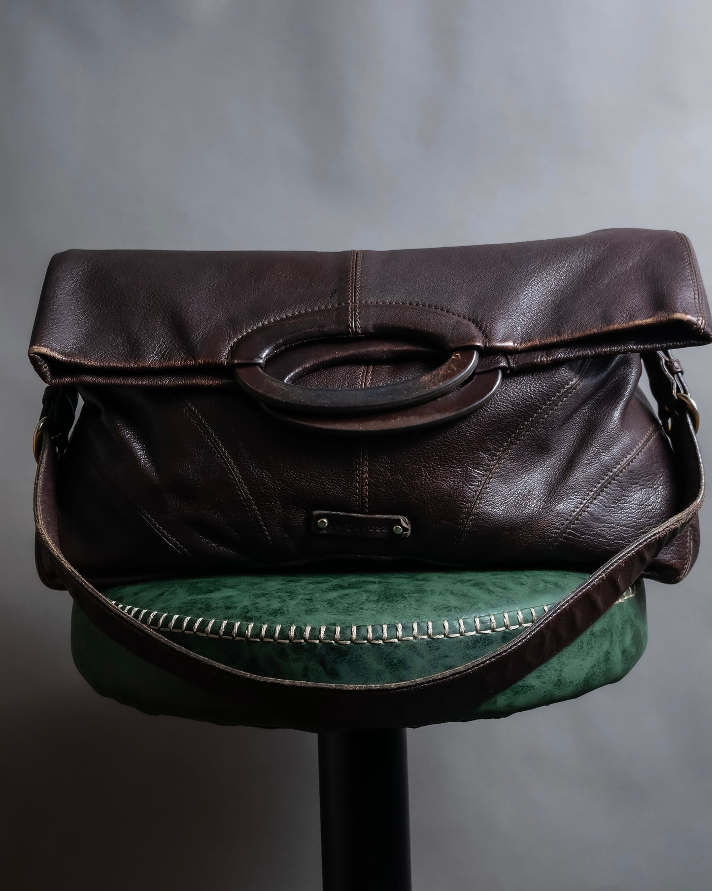 "Sergio Rossi" Foldable landscape design 2way leather bag