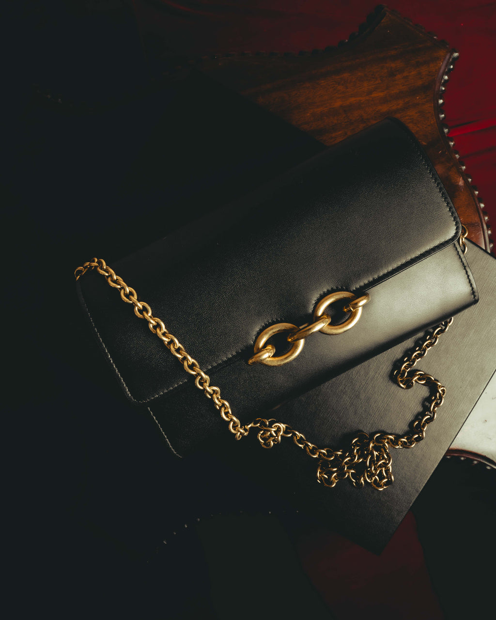 -SPECIAL- “Saint Laurent” 20’s Le Maillon smooth leather chain wallet
