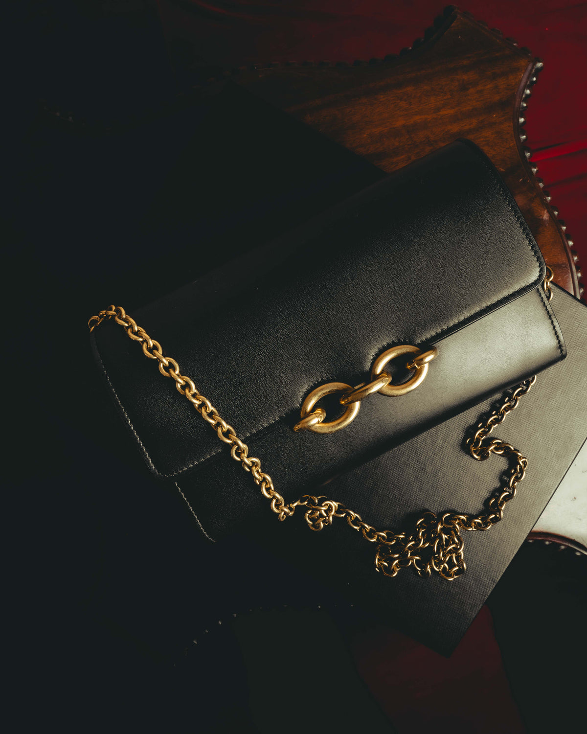 -SPECIAL- “Saint Laurent” 20’s Le Maillon smooth leather chain wallet
