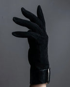 "HERMES" Silver buckle design suede leather gloves