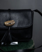 "YVES SAINT LAURENT" 80's-90's Wood toggle design pebbled leather bag
