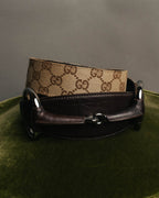 "GUCCI" 00's Large horsebit GG canvas wide waist belt