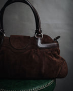 "Salvatore Ferragamo" 00’s suede gancini gathered bowling bag