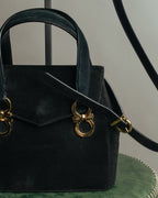 “Salvatore Ferragamo” 1995 Double gancini suede leather handbag