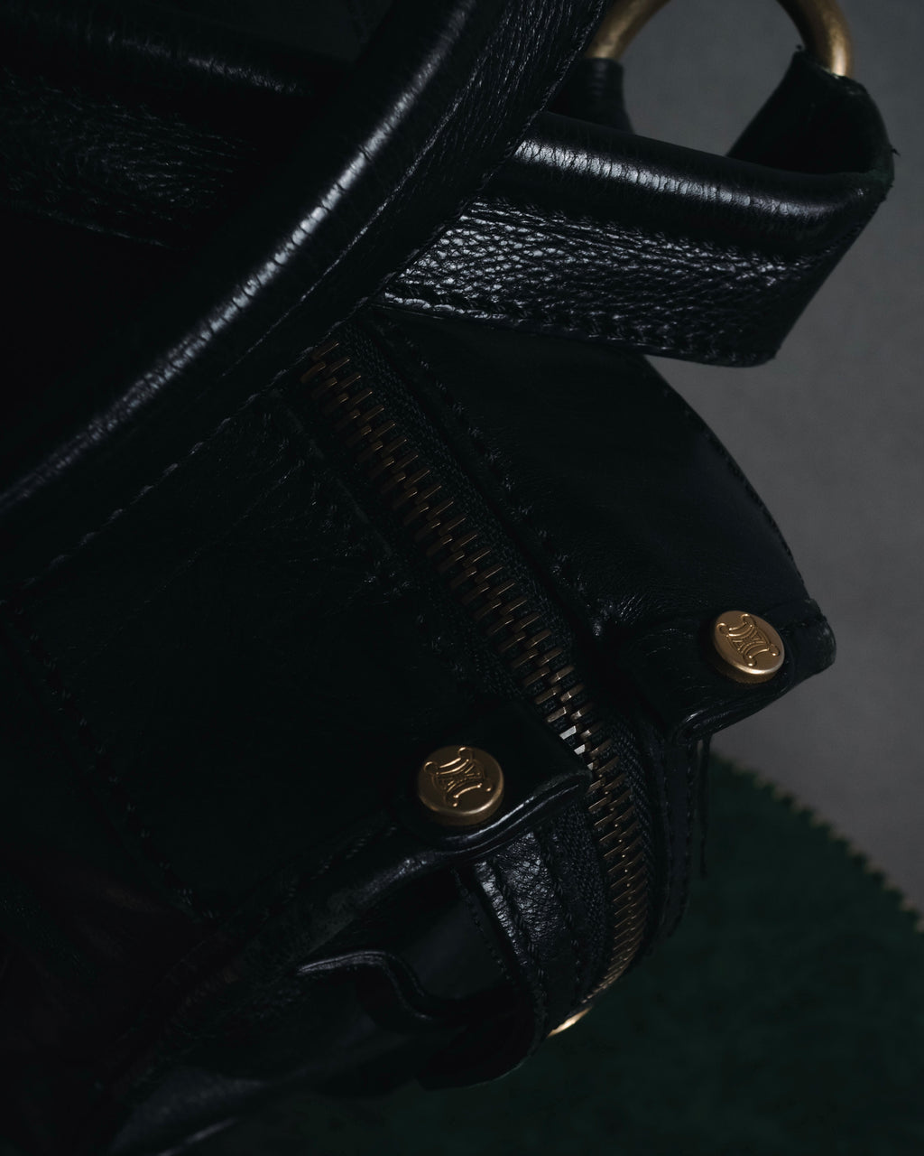 "CELINE" Leather double-pocket ring-hardware shoulder bag