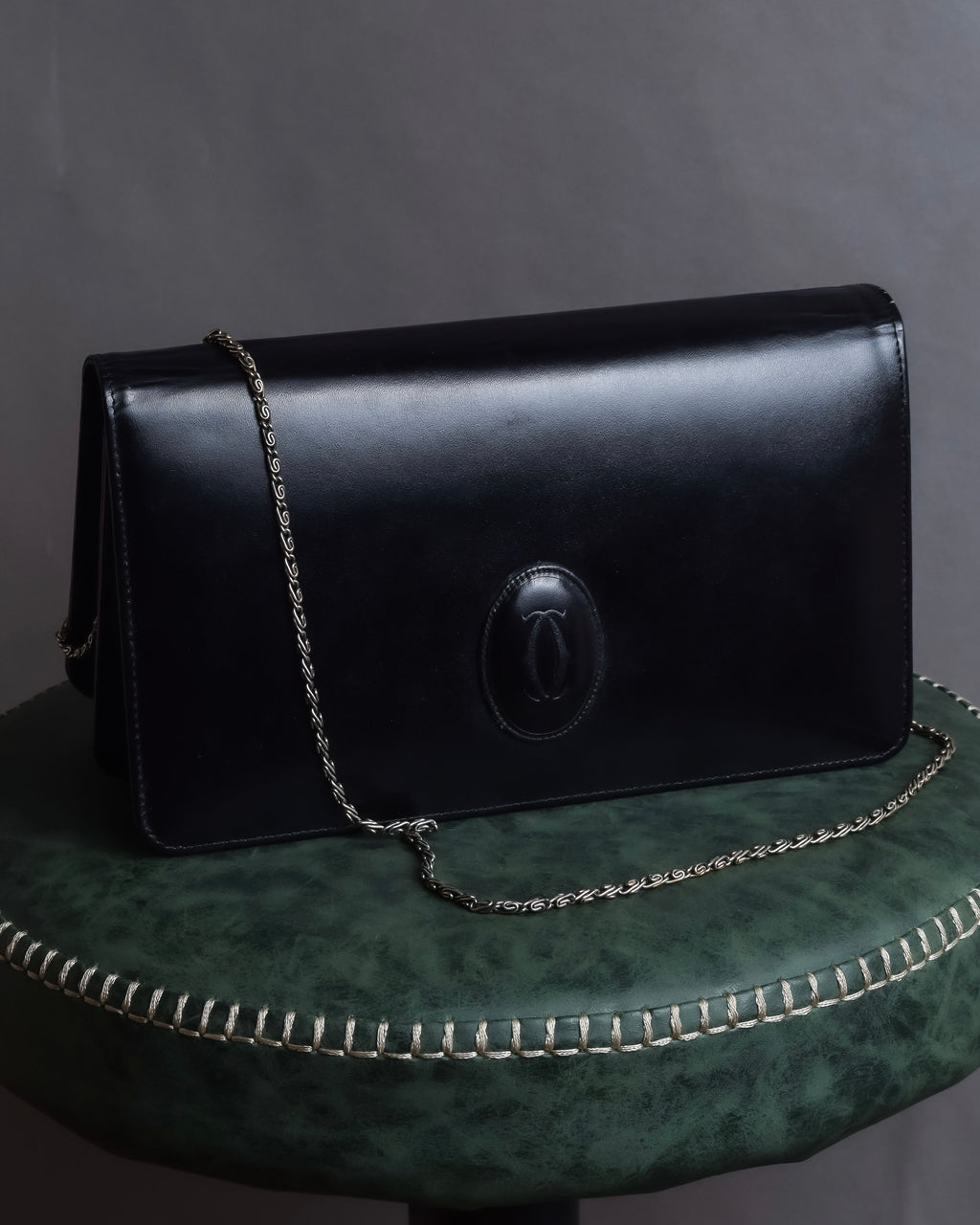 "Cartier" Logo engraved horizontal chain shoulder leather bag
