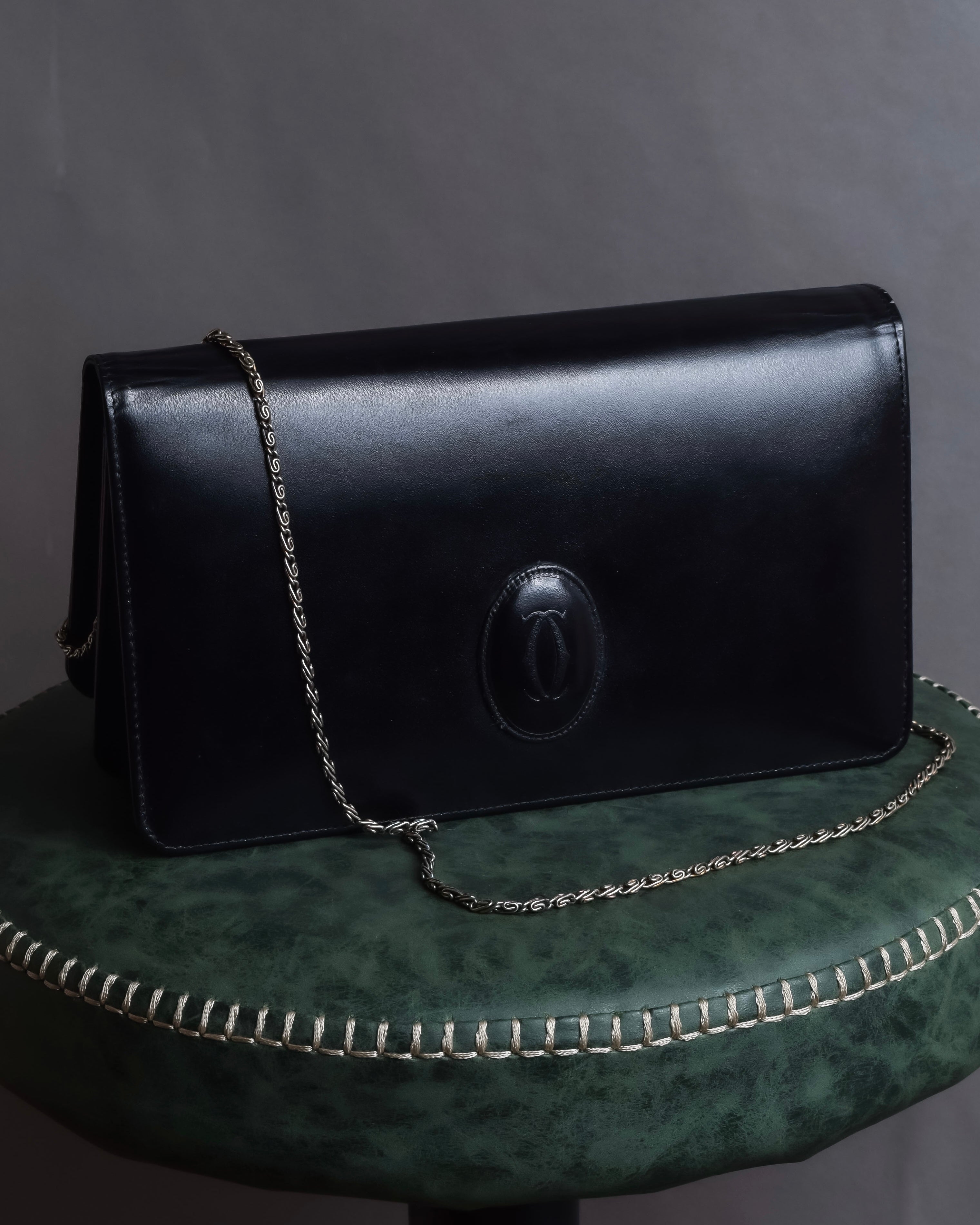 "Cartier" Logo engraved horizontal chain shoulder leather bag