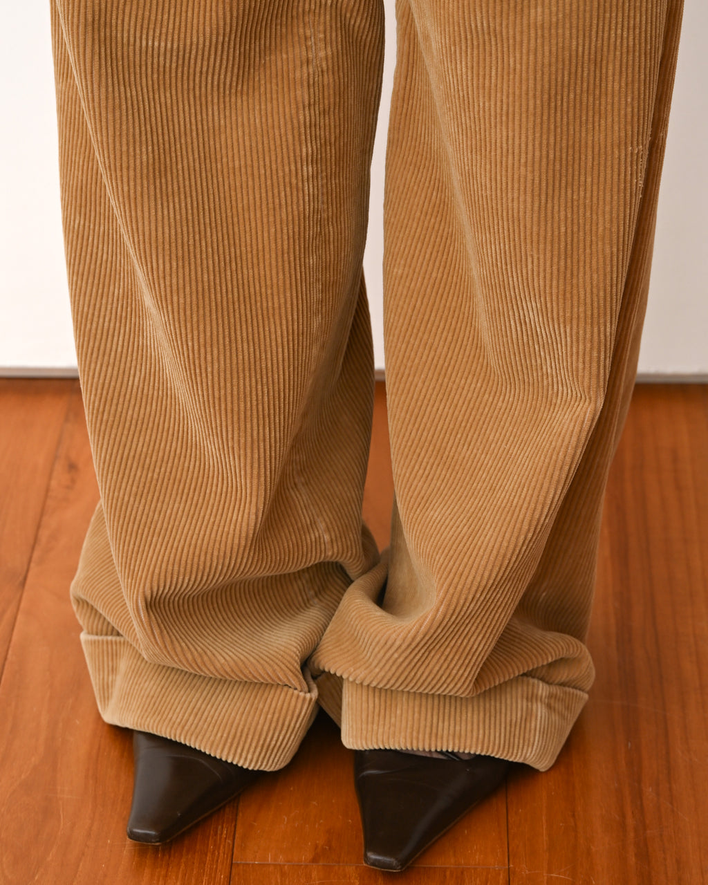 RALPH LAUREN/ Corduroy Cuffed Wide Trousers Brown